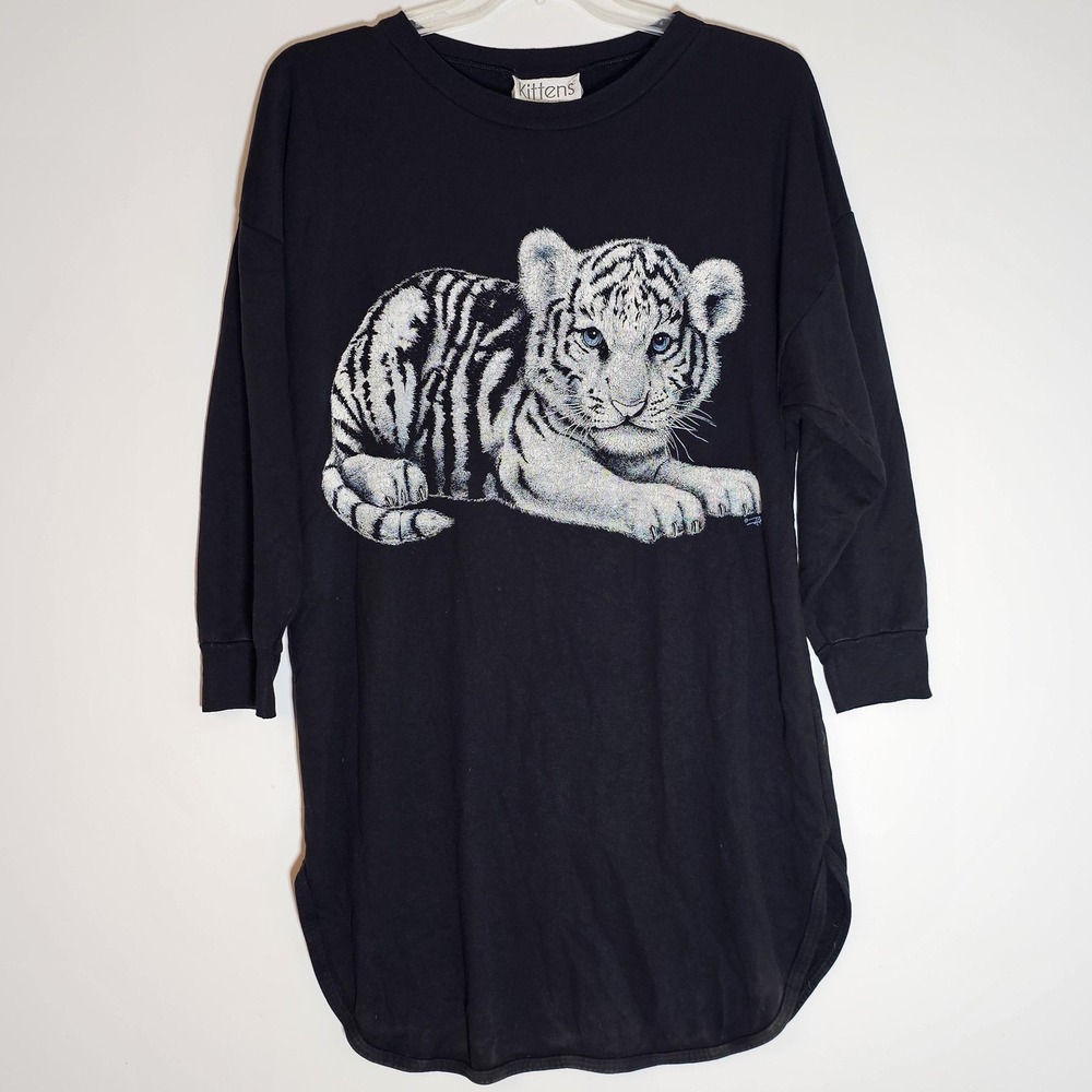 Vintage Kittens Shirt Womens Large Tiger Cub Graphic Long Sleeve 90s USA